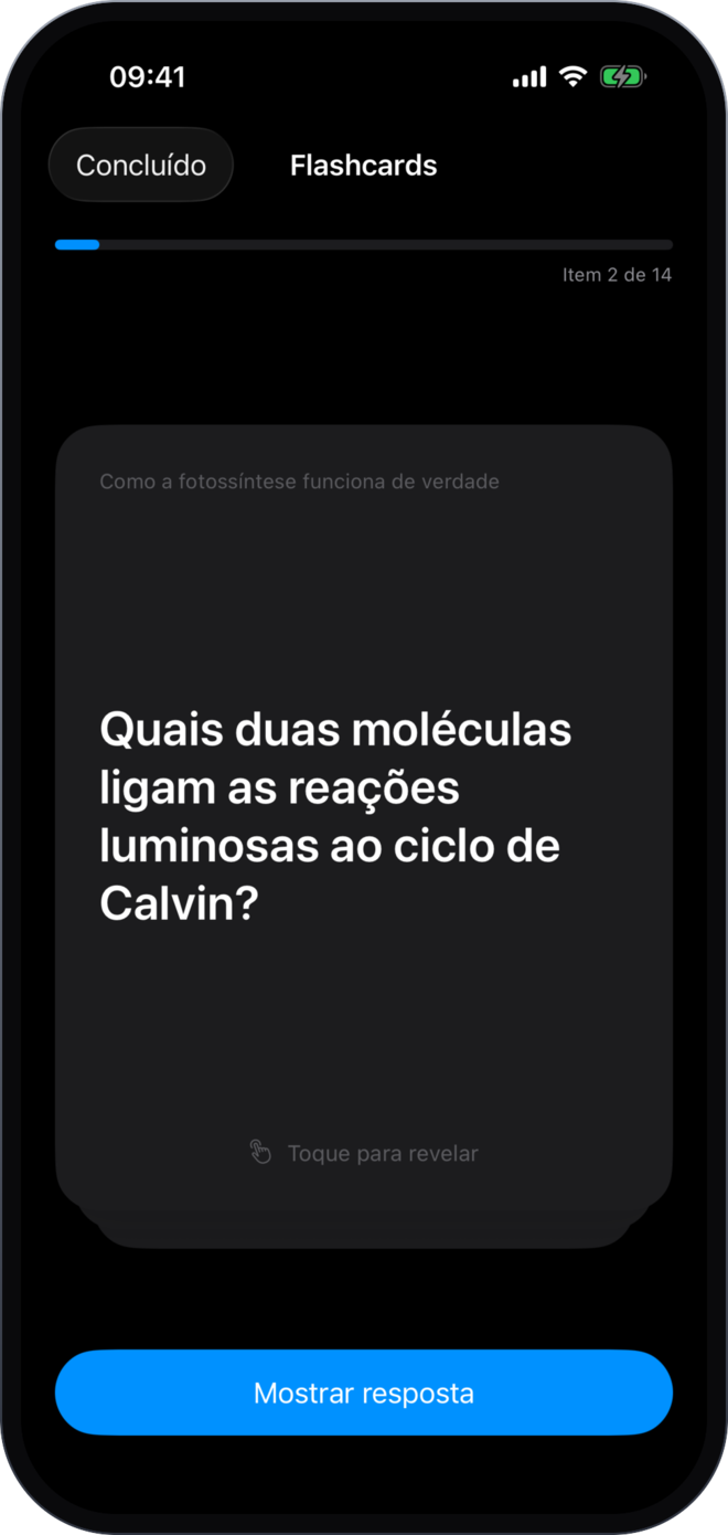 A Stubey flashcard session showing a question with tap to reveal